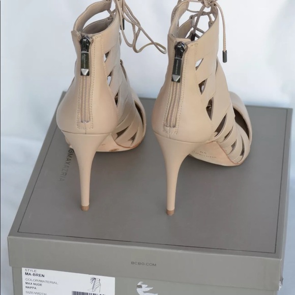 NWB BCBG LaceUp Leather US 9M Nude Approx 3" Heel - Picture 4 of 7